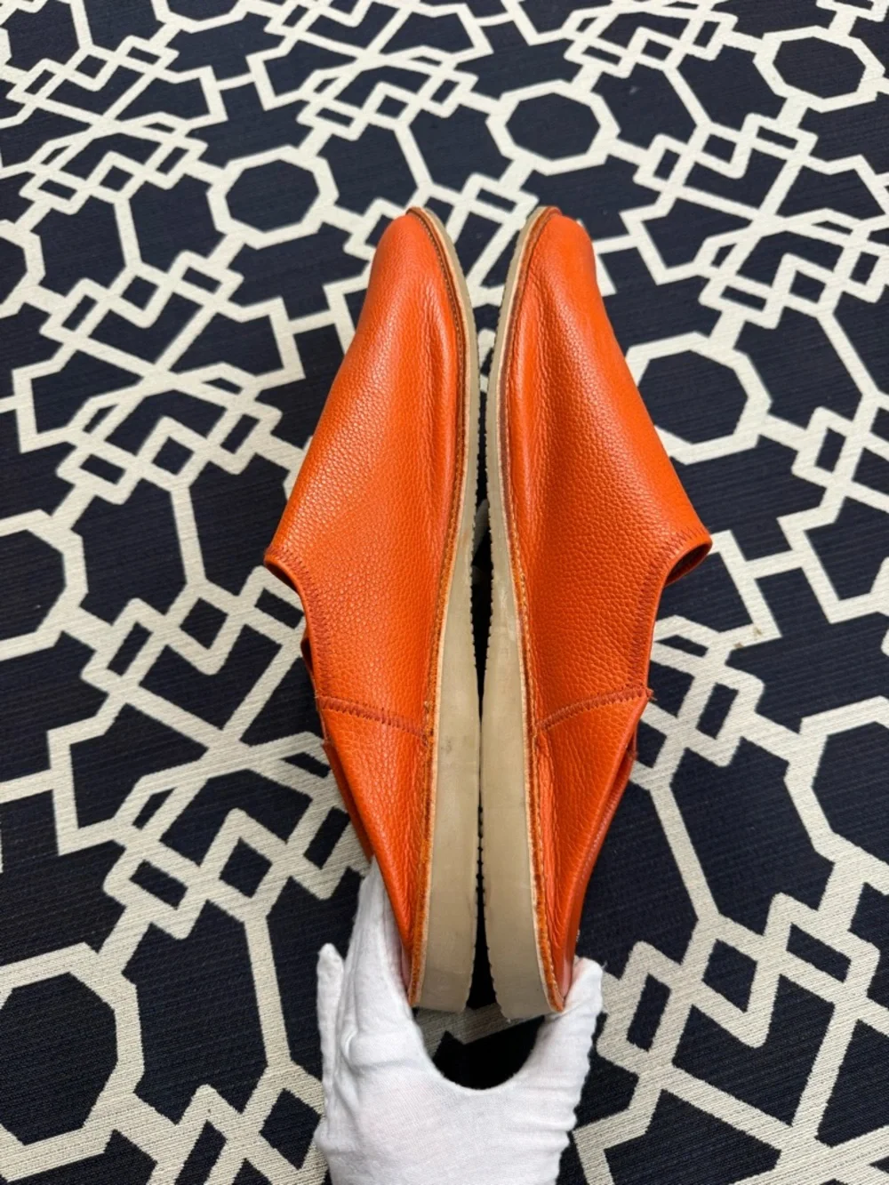 Moroccan Babouche Leather Slippers Mule Orange Handmade Men Sz 13